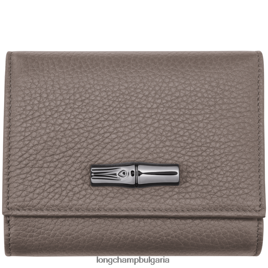 сиво Жени roseau есенциален портфейл кожени изделия Longchamp 6084PZ573