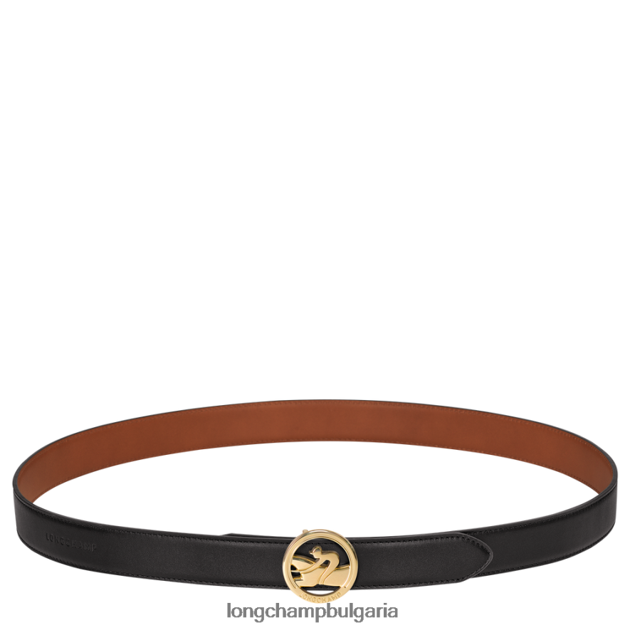 черно/коняк Жени пояс за бокс-тръс аксесоари Longchamp 6084PZ940