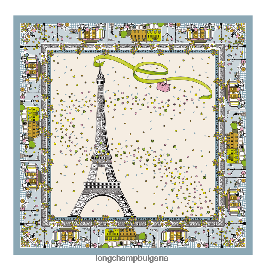 облачно синьо Жени копринен шал от колекция пролет/лято 2023 г аксесоари Longchamp 6084PZ1013